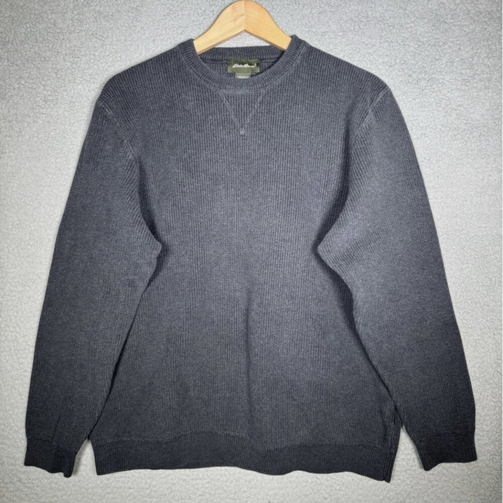 VTG Eddie Bauer Mens Large Gray Thick Cotton Knit Long Sleeve Pullover Sweater